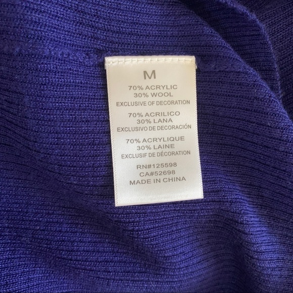 ELLEN TRACY Purple Wool Blend Cardigan Sweater Medium V-neck Ribbed Knit - Picture 4 of 5